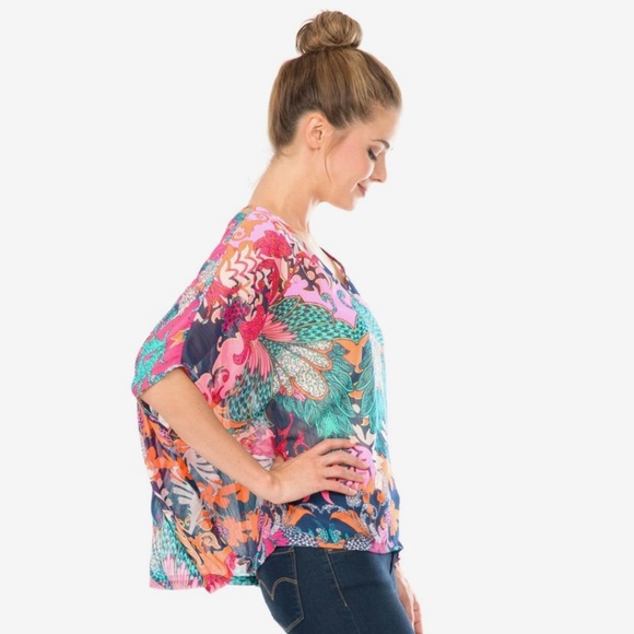 Octavia bright printed sheer poncho - Picture 2 of 7